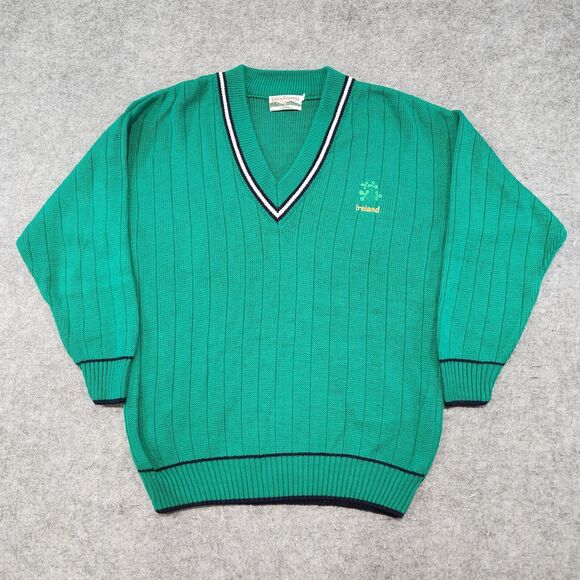 Celtic Country Mens XL Irish Ireland Acrylic Knit Green V Neck Varsity Sweater - Picture 3 of 13